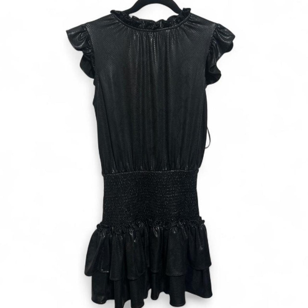TCEC Faux Leather Smocked Ruffle Mini Dress - 4